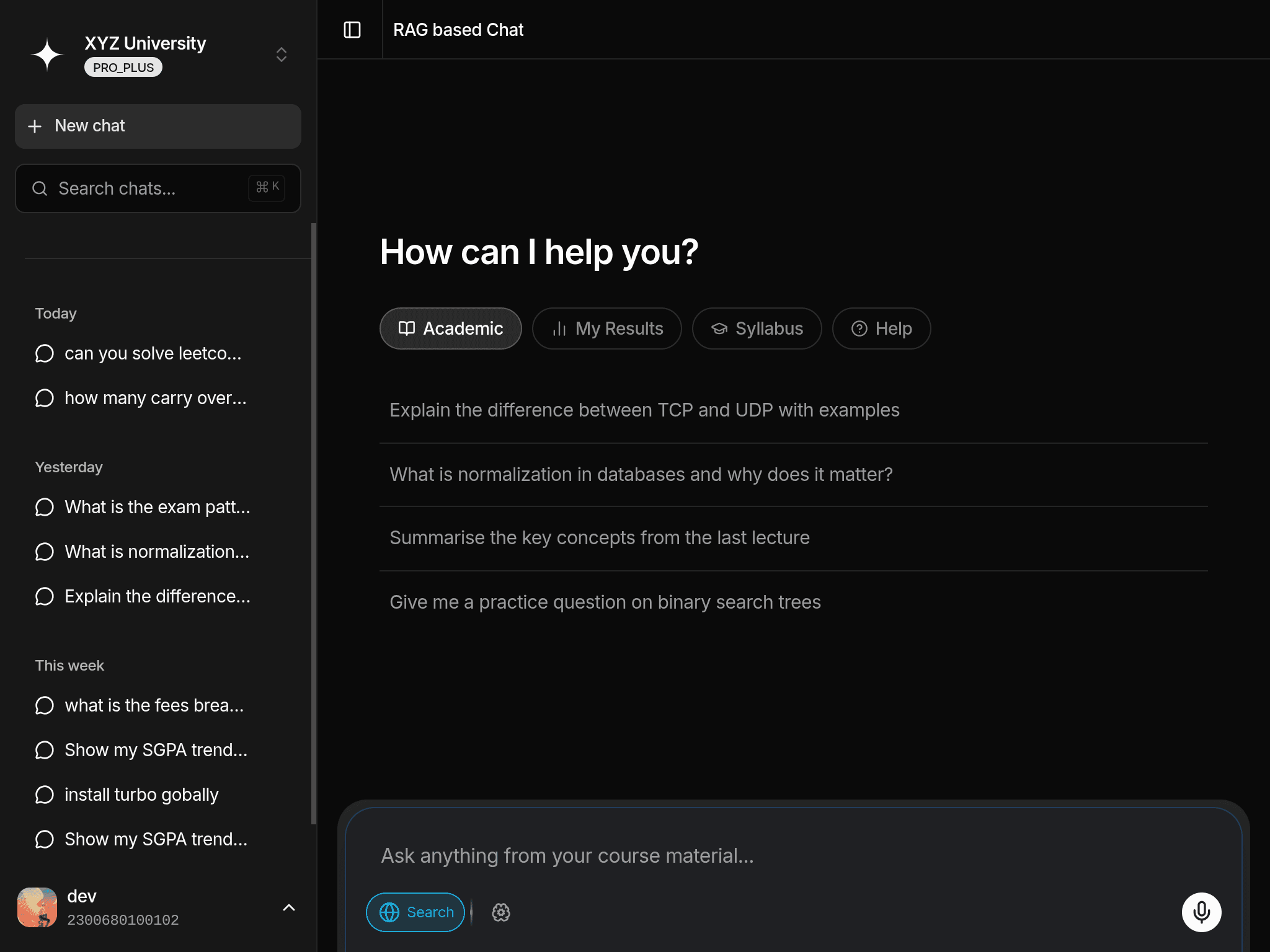 Tablet view showing responsive Singularity chat layout